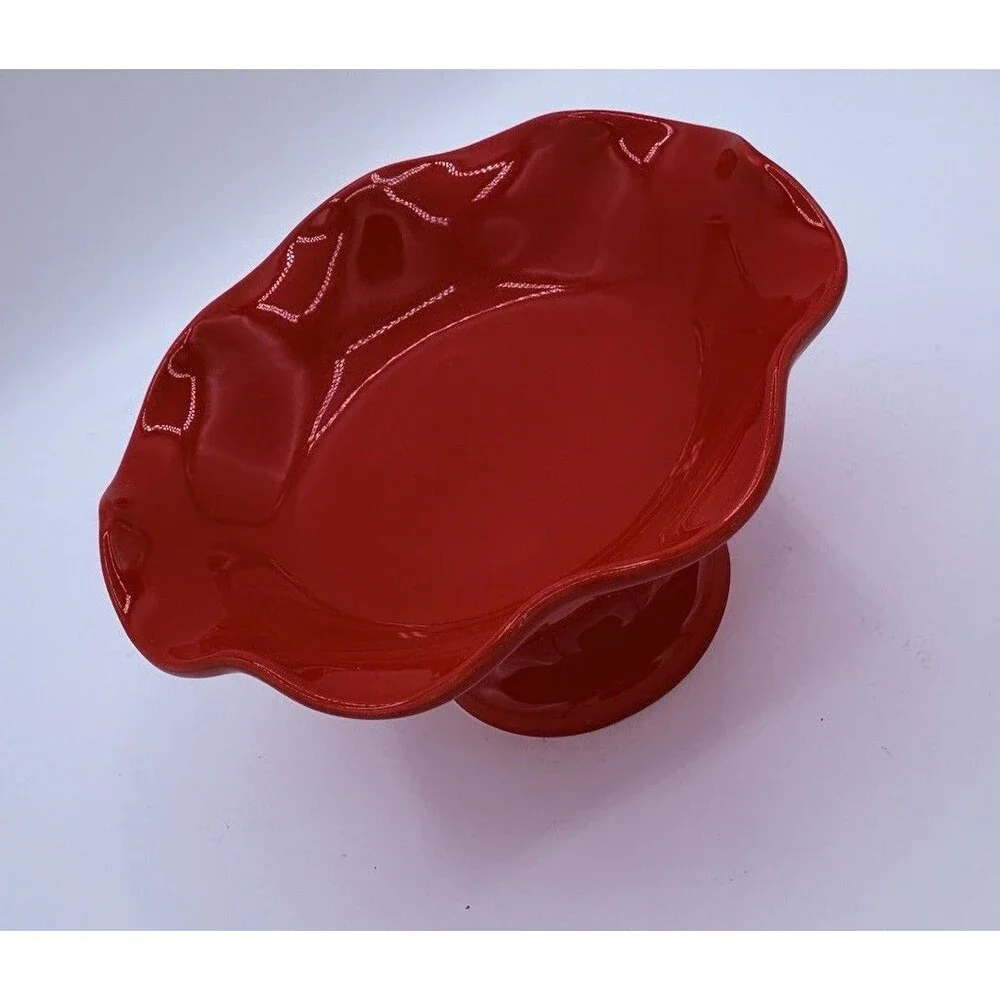 Tavola Bella Italy Red Pedestal Compote Bowl Fruit Serving Dish Home Decor